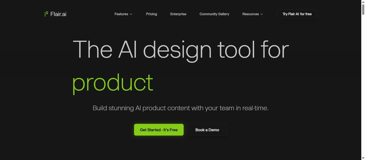 The Flair.ai home page as it rendered on 2 August 2026, headed “The AI design tool for product”