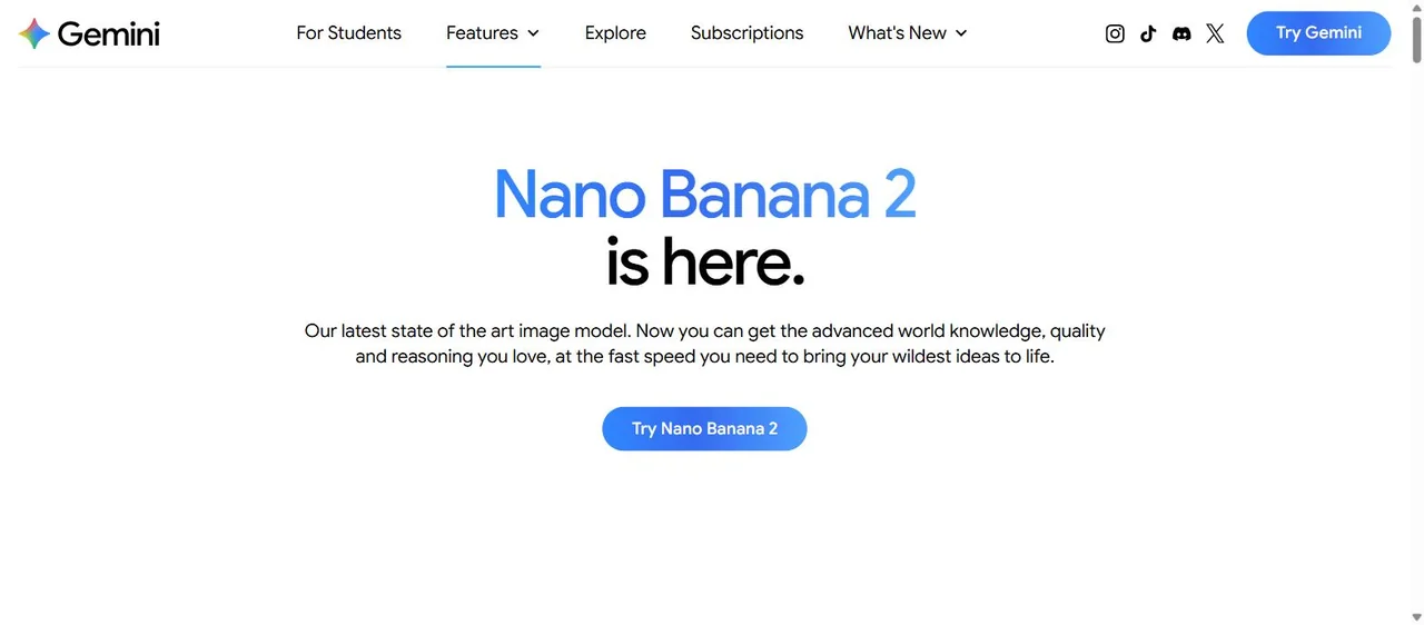 Google’s Gemini image-generation page as it rendered on 2 August 2026, headed “Nano Banana 2 is here”