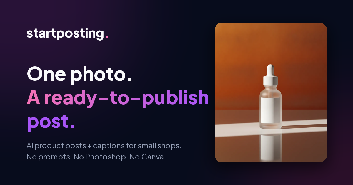 StartPosting - upload one product photo, get a month of social posts logo