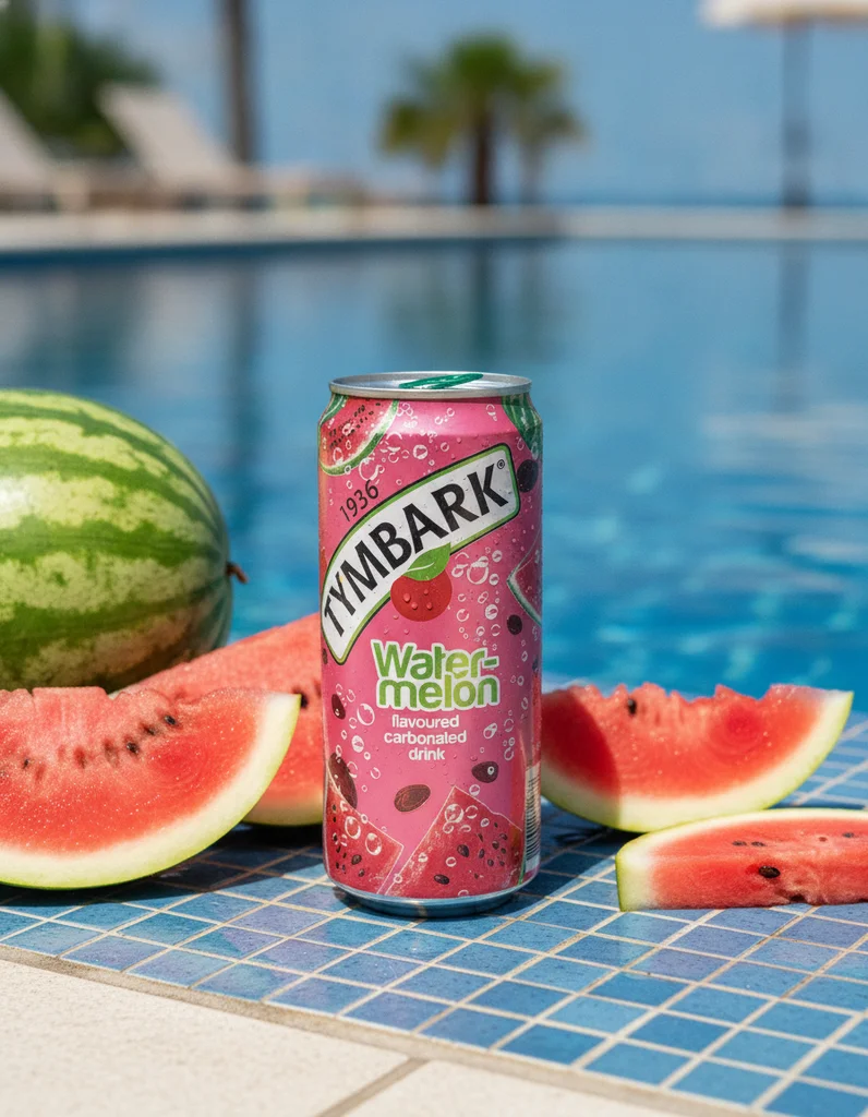 The same drink can restyled by startposting: standing poolside among watermelon slices