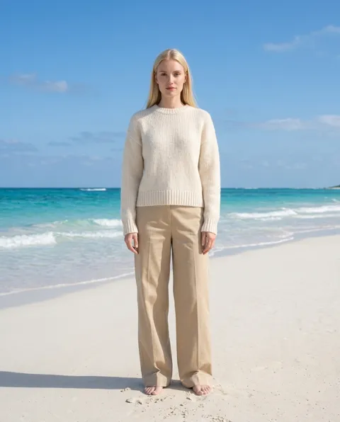 AI fashion photo décor: White sand beach